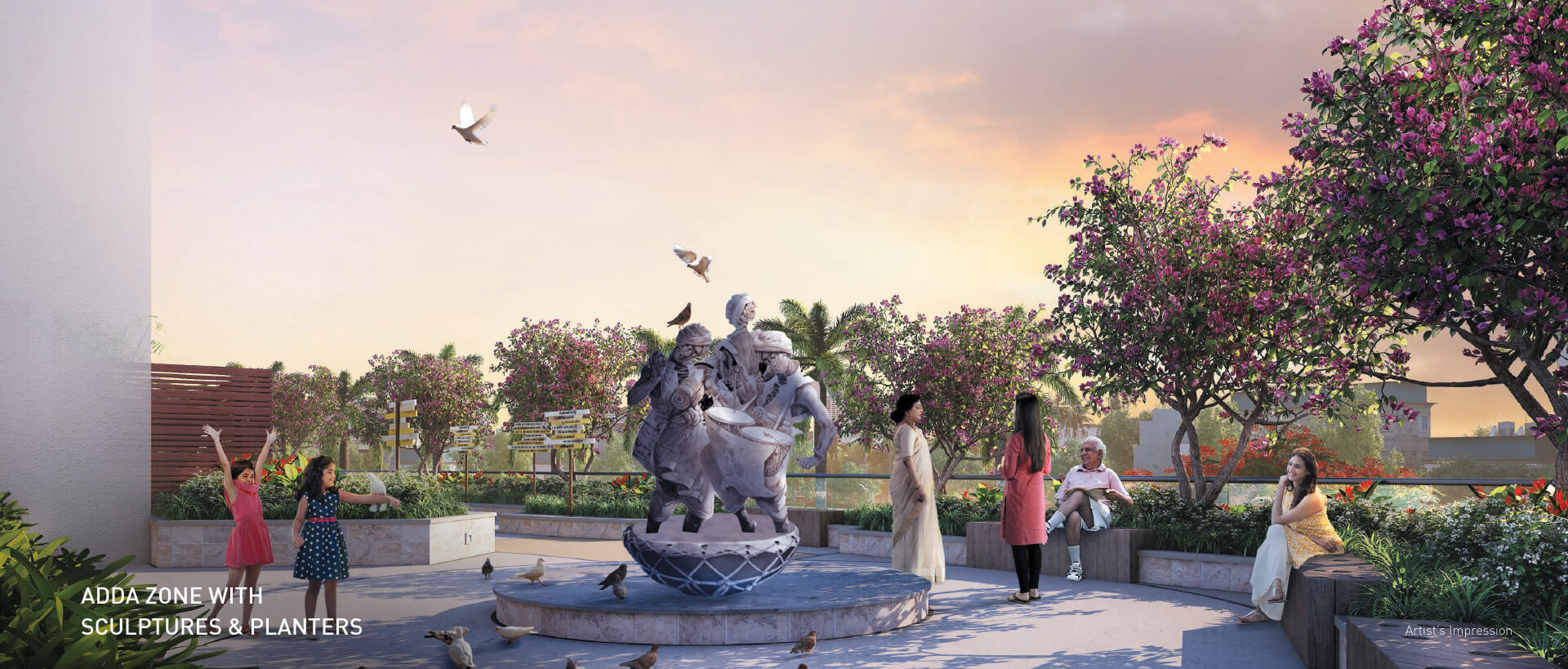 Adda Zone with Sculptures and Planters